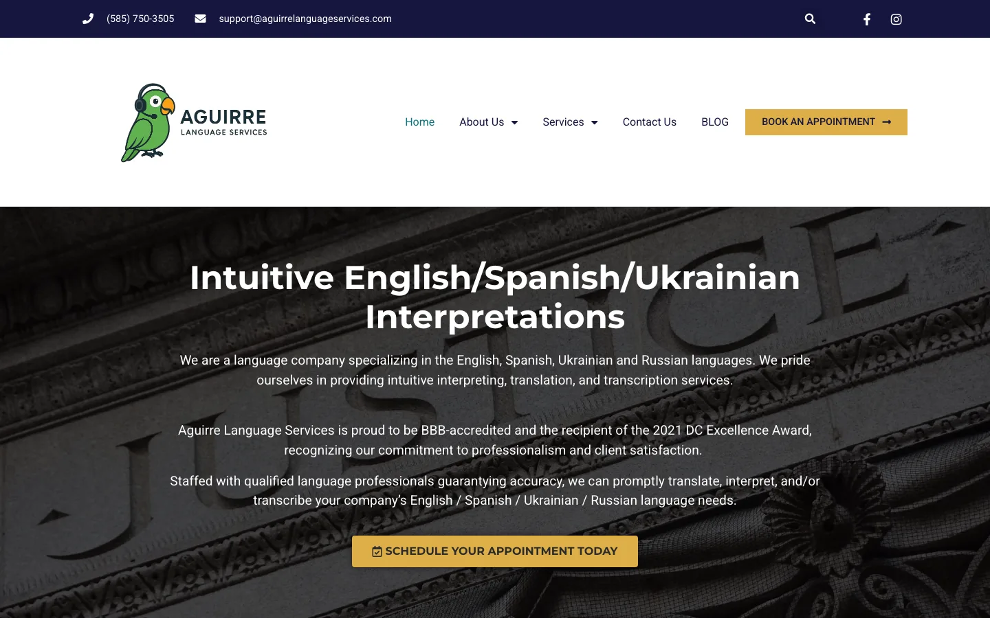 Aguirre Language Services homepage