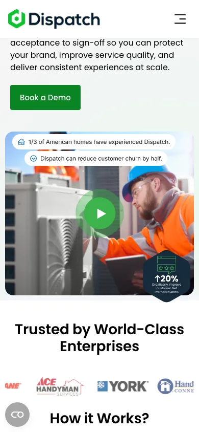 Dispatch Technologies homepage on mobile