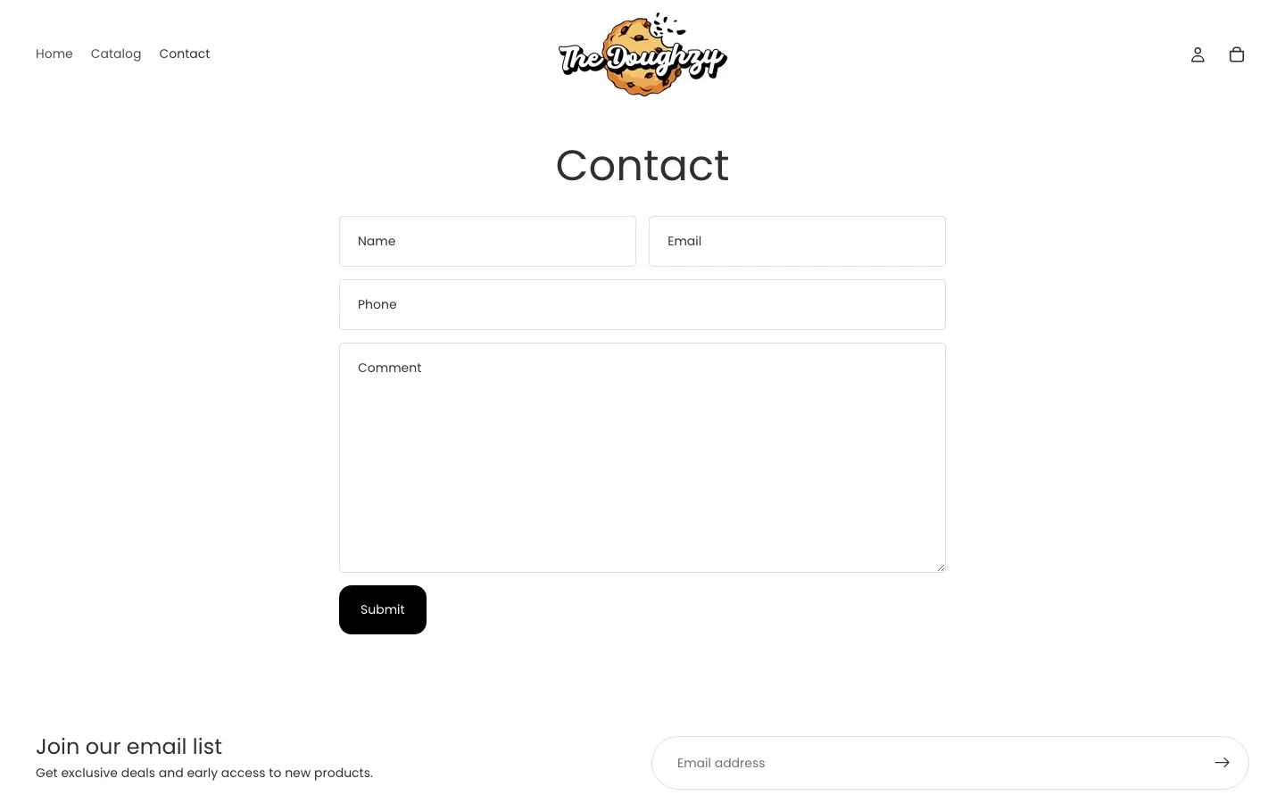 The Doughzy contact page