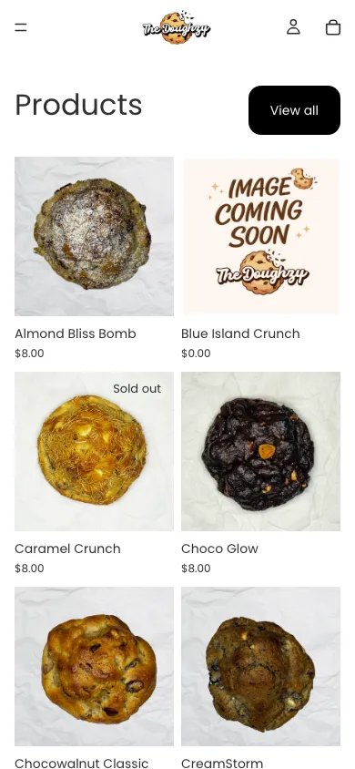 The Doughzy homepage on mobile